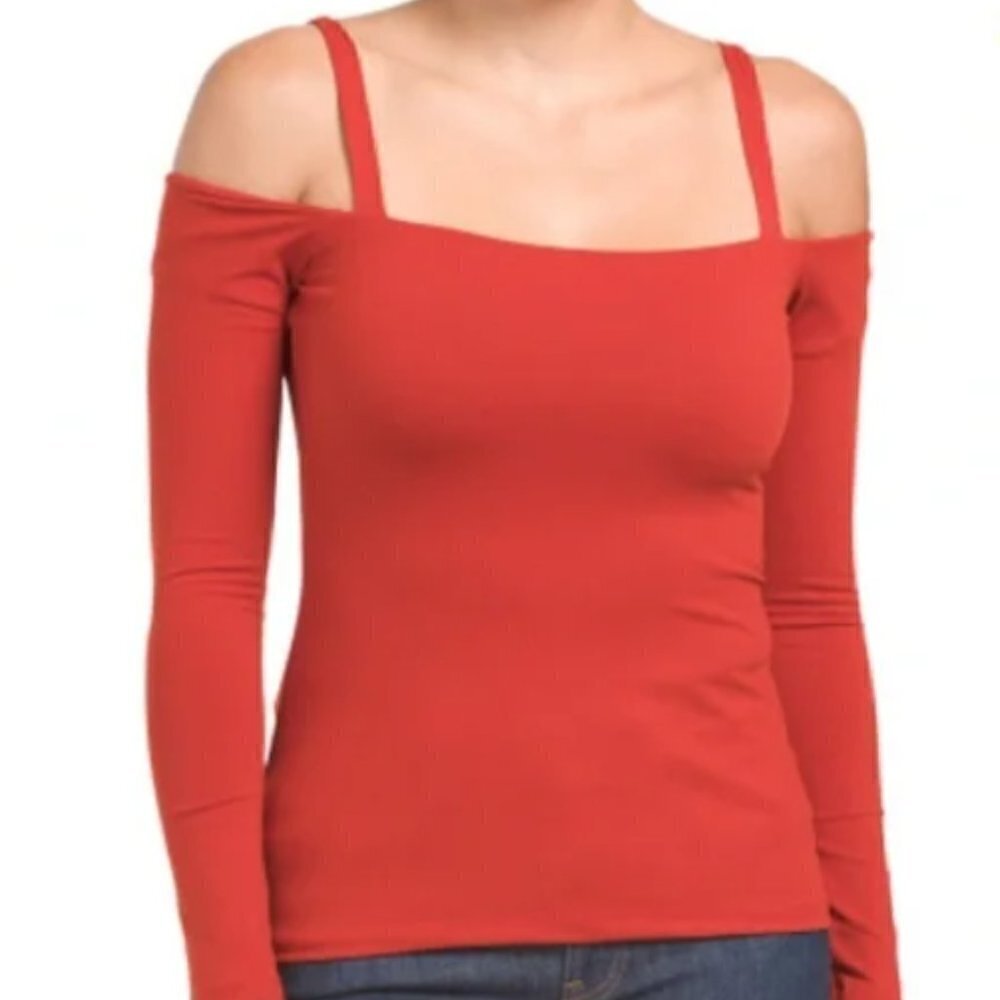 Susana Monaco Falling Leaf Cold Shoulder with Straps Long Sleeve Top Orange Med